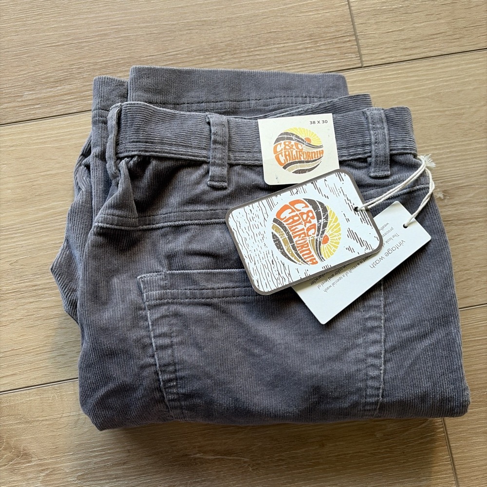 Mens C&C California Gray Corduroy Pants Size 38x30 Chinos Cords‎